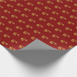 Red, Faux Gold 6th (Sixth) Event Wrapping Paper