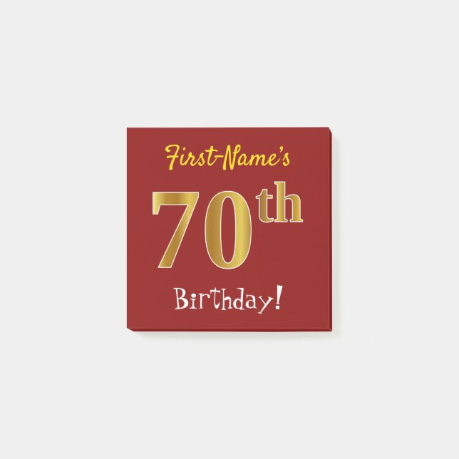 Red, Faux Gold 70th Birthday, With Custom Name Post-it Notes (Front)