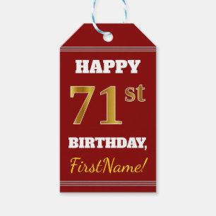 Red, Faux Gold 71st Birthday + Custom Name Gift Tags