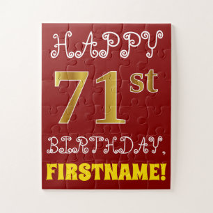 Red, Faux Gold 71st Birthday + Custom Name Puzzle