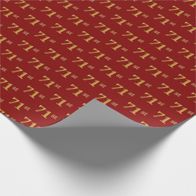 Red, Faux Gold 71st (Seventy-First) Event Wrapping Paper (Corner)
