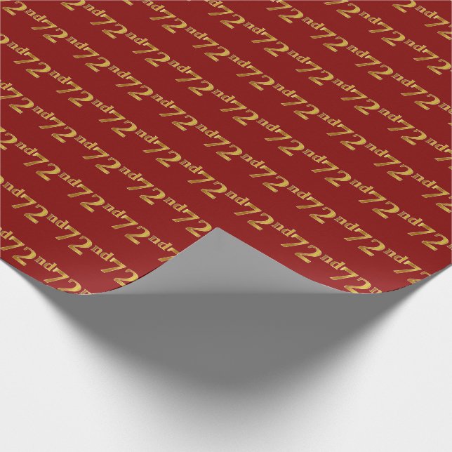 Red, Faux Gold 72nd (Seventy-Second) Event Wrapping Paper (Corner)