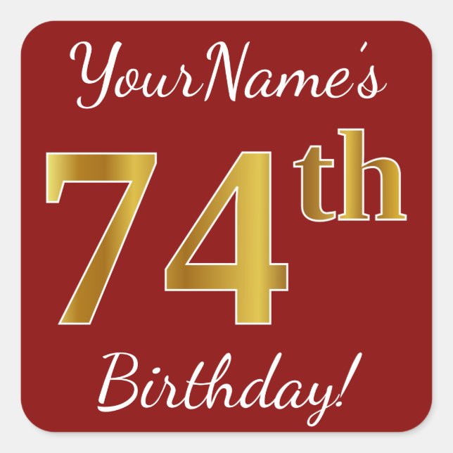 Red, Faux Gold 74th Birthday + Custom Name Sticker (Front)