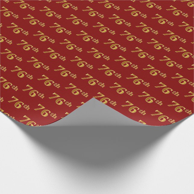 Red, Faux Gold 76th (Seventy-Sixth) Event Wrapping Paper (Corner)