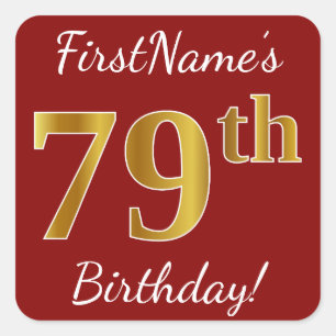 Red, Faux Gold 79th Birthday + Custom Name Sticker