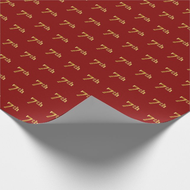 Red, Faux Gold 7th (Seventh) Event Wrapping Paper (Corner)