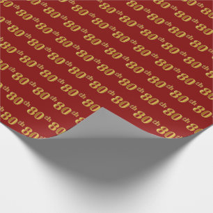 Red, Faux Gold 80th (Eightieth) Event Wrapping Paper