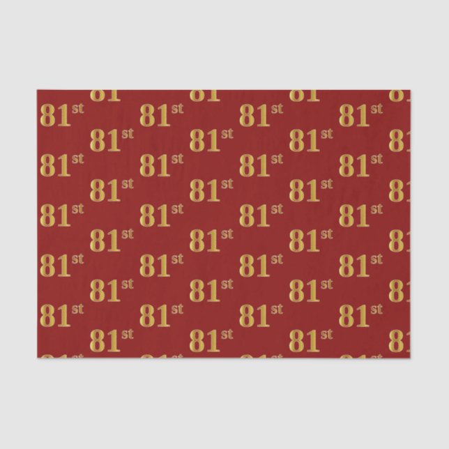 Red, Faux Gold 81st (Eighty-First) Event Tissue Paper (Front)