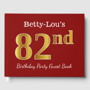 Red, Faux Gold 82nd Birthday Party + Custom Name Guest Book