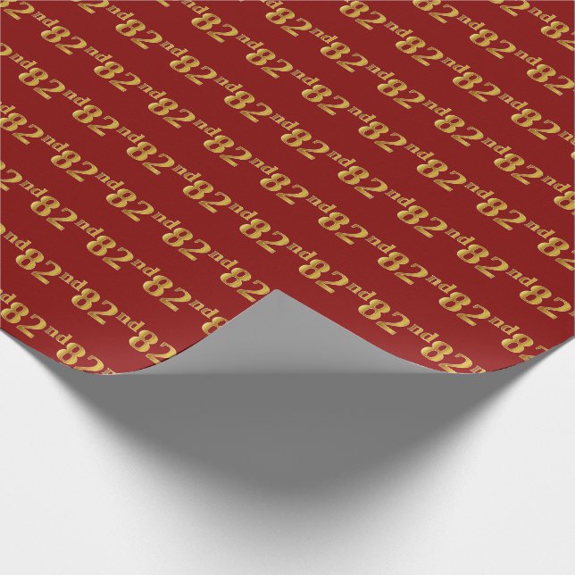 Red, Faux Gold 82nd (Eighty-Second) Event Wrapping Paper (Corner)