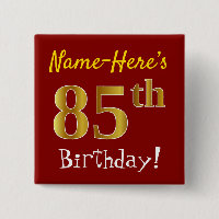Red, Faux Gold 85th Birthday, With Custom Name