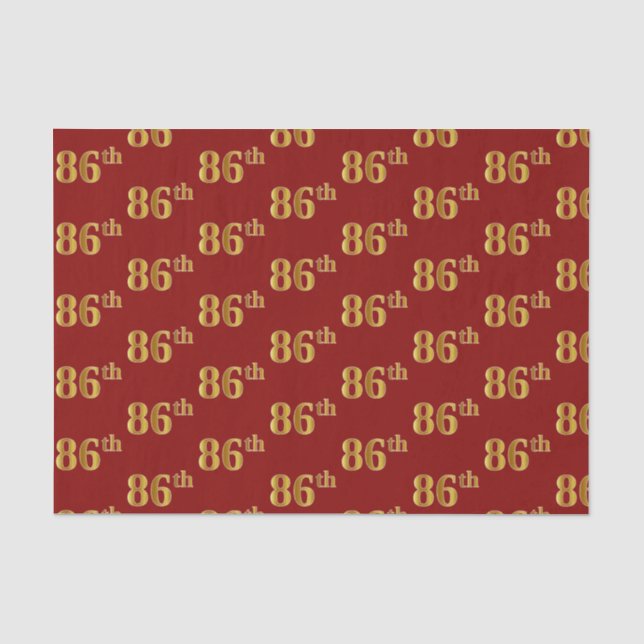 Red, Faux Gold 86th (Eighty-Sixth) Event Tissue Paper (Front)