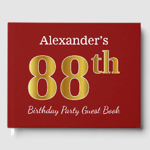 Red, Faux Gold 88th Birthday Party + Custom Name Guest Book