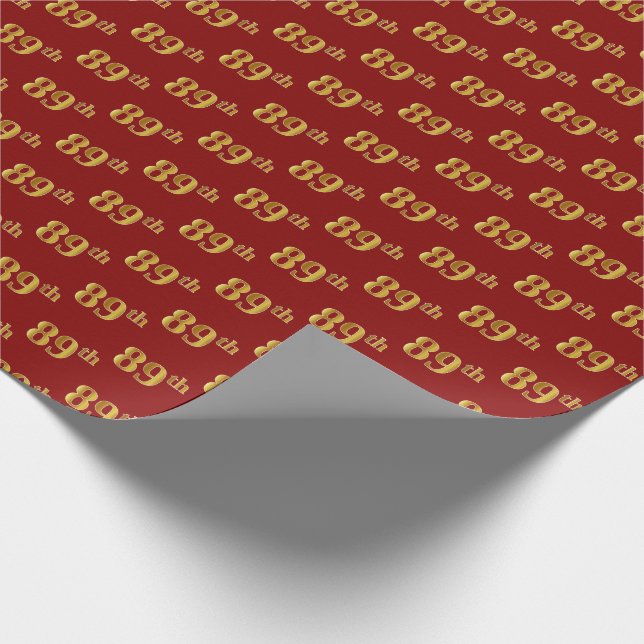 Red, Faux Gold 89th (Eighty-Ninth) Event Wrapping Paper (Corner)