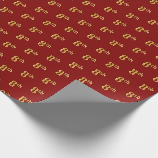 Red, Faux Gold 8th (Eighth) Event Wrapping Paper (Corner)