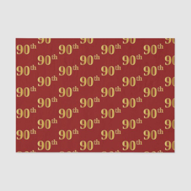 Red, Faux Gold 90th (Ninetieth) Event Tissue Paper (Front)