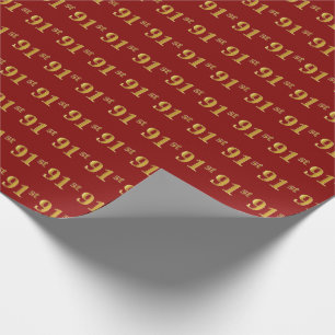 Red, Faux Gold 91st (Ninety-First) Event Wrapping Paper
