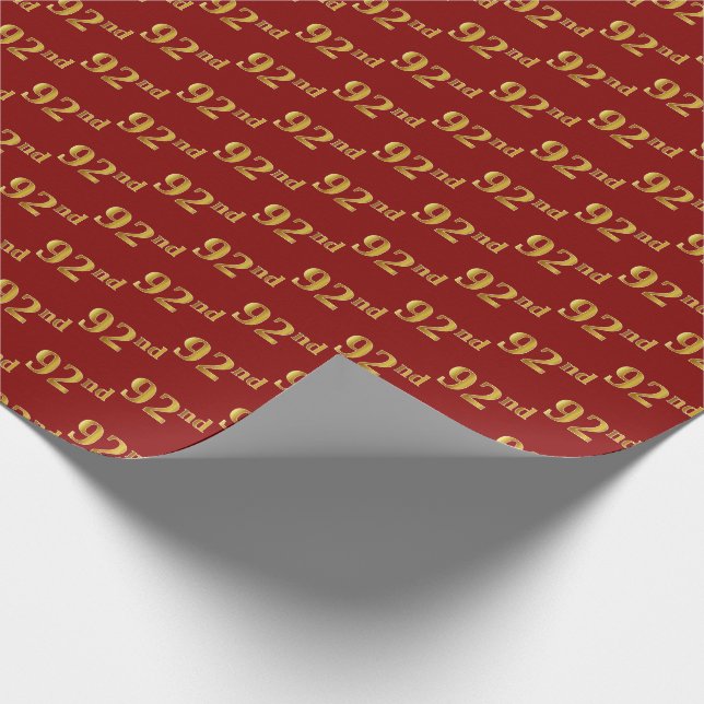 Red, Faux Gold 92nd (Ninety-Second) Event Wrapping Paper (Corner)