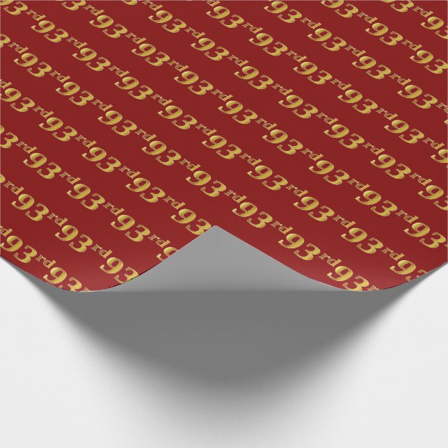 Red, Faux Gold 93rd (Ninety-Third) Event Wrapping Paper (Corner)