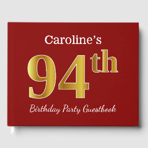 Red, Faux Gold 94th Birthday Party + Custom Name Guest Book