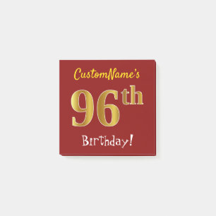 Red, Faux Gold 96th Birthday, With Custom Name Post-it Notes