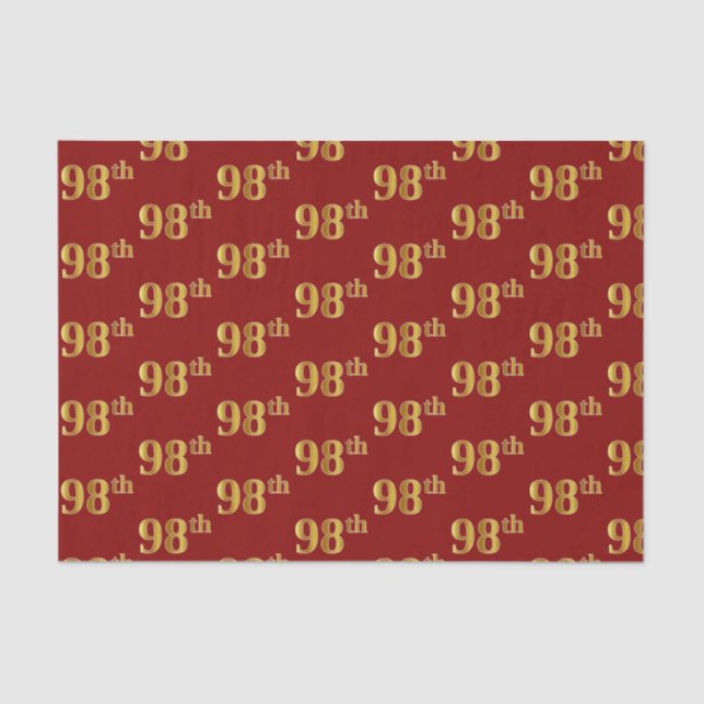 Red, Faux Gold 98th (Ninety-Eighth) Event Tissue Paper (Front)