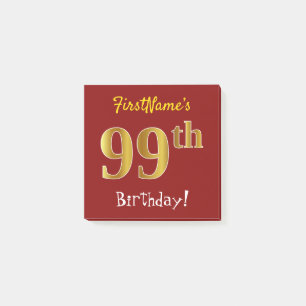 Red, Faux Gold 99th Birthday, With Custom Name Post-it Notes