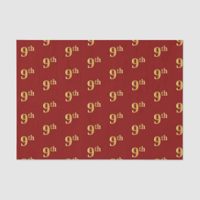 Red, Faux Gold 9th (Ninth) Event Tissue Paper (Front)