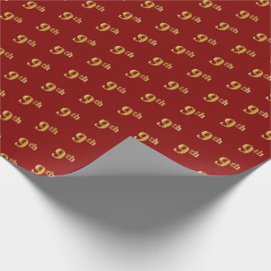 Red, Faux Gold 9th (Ninth) Event Wrapping Paper
