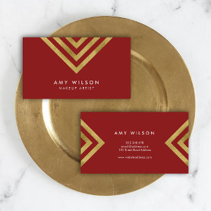 Red Faux Gold Geometric Design Makeup Artist Business Card