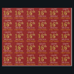 Red, Faux Gold "HAPPY 16th BIRTHDAY" Wrapping Paper<br><div class="desc">This wrapping paper design features a message like "HAPPY 16th BIRTHDAY",  with the "16th" having a faux/imitation gold appearance. It also features a personalised name,  and a red coloured background. It could perhaps be used when wrapping gifts being given for somebody’s sixteenth birthday. [~Z0000131]</div>
