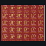 Red, Faux Gold "HAPPY 18th BIRTHDAY" Wrapping Paper<br><div class="desc">This wrapping paper design features a message like "HAPPY 18th BIRTHDAY",  with the "18th" having a faux/imitation gold appearance. It also features a name that can be customised,  and a red coloured background. It could perhaps be used when wrapping gifts being given for somebody’s eighteenth birthday. [~Z0000131]</div>