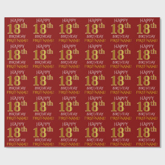 Red, Faux Gold "HAPPY 18th BIRTHDAY" Wrapping Paper