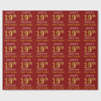 Red, Faux Gold "HAPPY 19th BIRTHDAY"