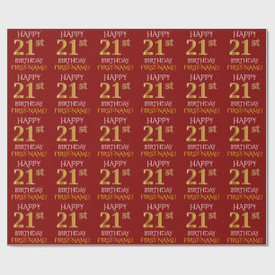 Red, Faux Gold "HAPPY 21st BIRTHDAY" Wrapping Paper