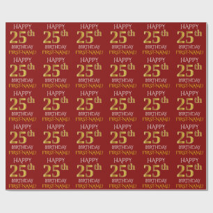 Red, Faux Gold "HAPPY 25th BIRTHDAY" Wrapping Paper
