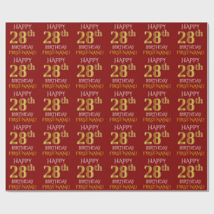Red, Faux Gold "HAPPY 28th BIRTHDAY" Wrapping Paper