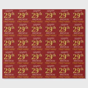 Red, Faux Gold "HAPPY 29th BIRTHDAY" Wrapping Paper