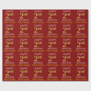 Red, Faux Gold "HAPPY 2nd BIRTHDAY" Wrapping Paper