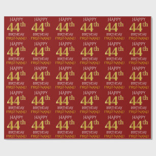 Red, Faux Gold "HAPPY 44th BIRTHDAY" Wrapping Paper