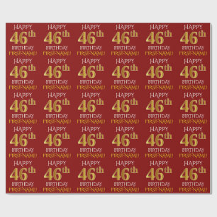 Red, Faux Gold "HAPPY 46th BIRTHDAY" Wrapping Paper