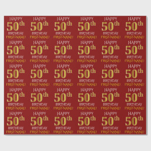 Red, Faux Gold "HAPPY 50th BIRTHDAY" Wrapping Paper