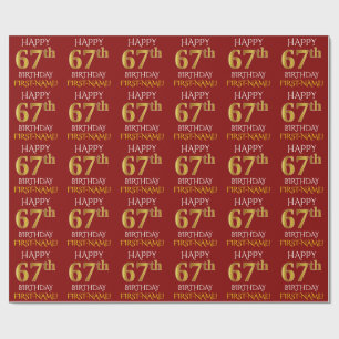 Red, Faux Gold "HAPPY 67th BIRTHDAY" Wrapping Paper