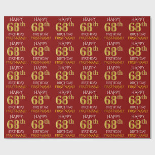 Red, Faux Gold "HAPPY 68th BIRTHDAY" Wrapping Paper
