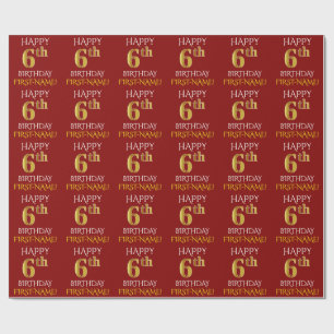 Red, Faux Gold "HAPPY 6th BIRTHDAY" Wrapping Paper
