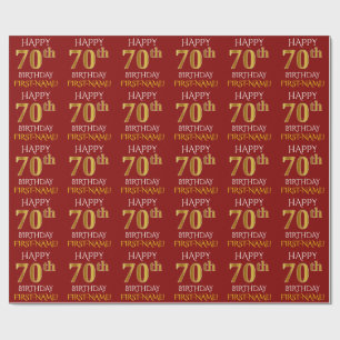 Red, Faux Gold "HAPPY 70th BIRTHDAY" Wrapping Paper