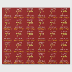 Red, Faux Gold "HAPPY 7th BIRTHDAY" Wrapping Paper