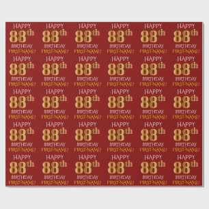Red, Faux Gold "HAPPY 88th BIRTHDAY" Wrapping Paper