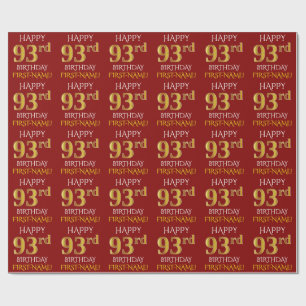 Red, Faux Gold "HAPPY 93rd BIRTHDAY" Wrapping Paper