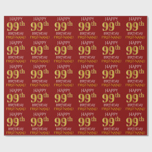 Red, Faux Gold "HAPPY 99th BIRTHDAY" Wrapping Paper